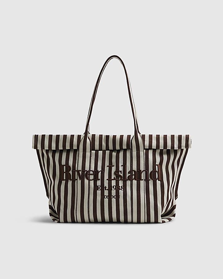 Brown Striped Roll Top Shoulder Bag