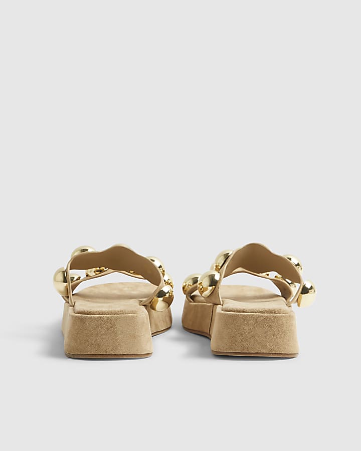 Beige Studded Flatform Sandals