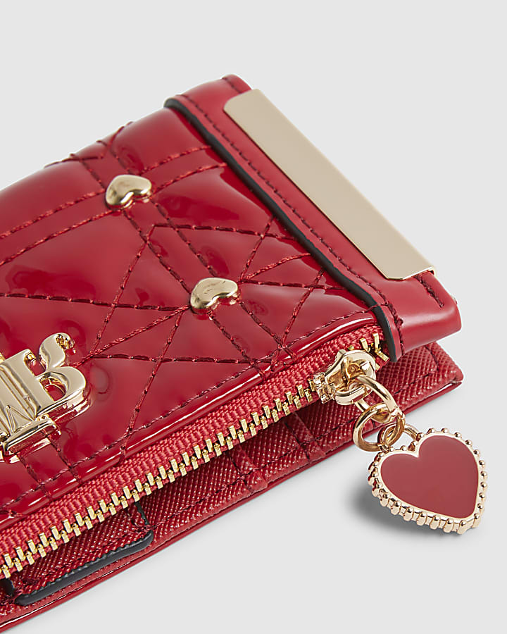 Red Quilted Heart Stud Mini Purse