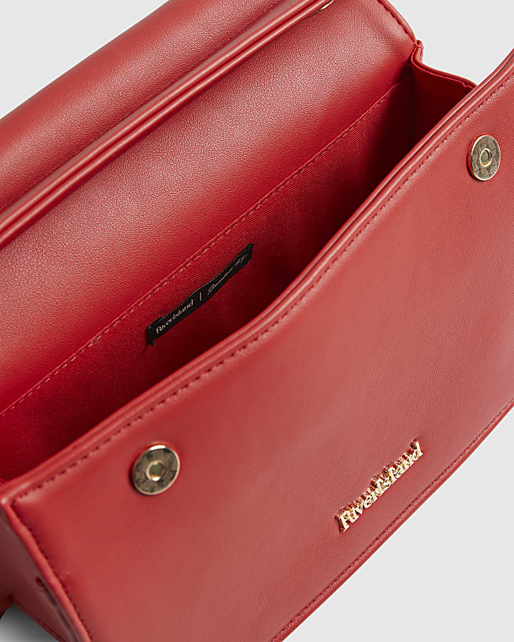 Red Metal Handle Foldover Clutch Bag