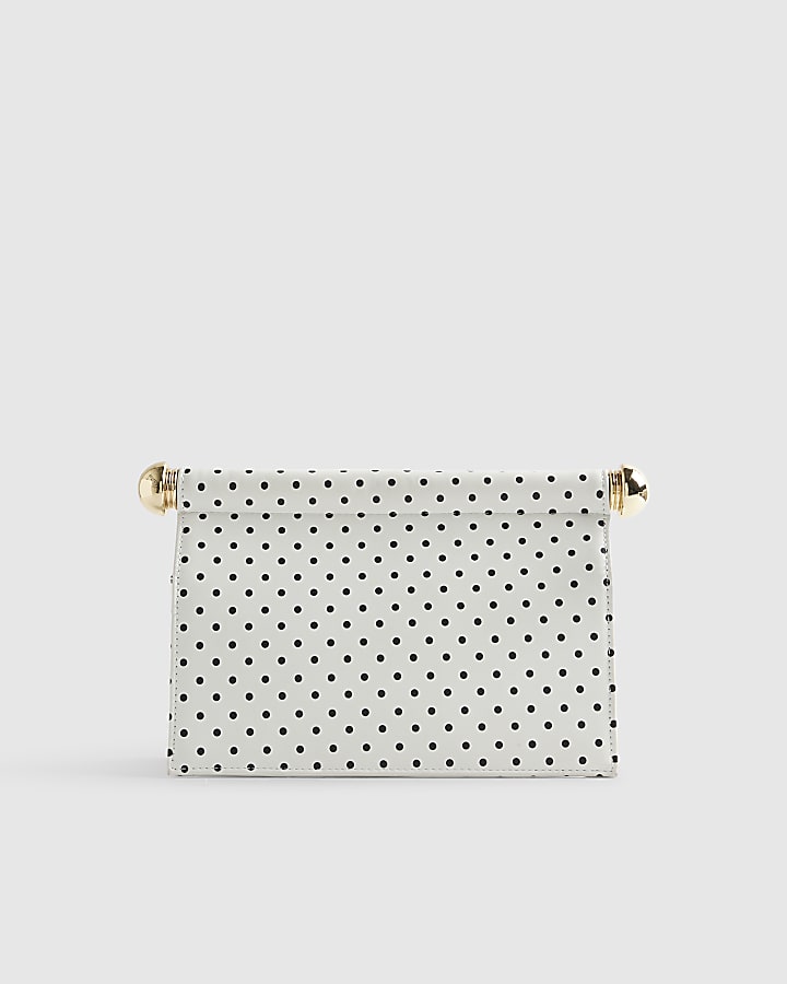 White Metal Handle Foldover Clutch Bag