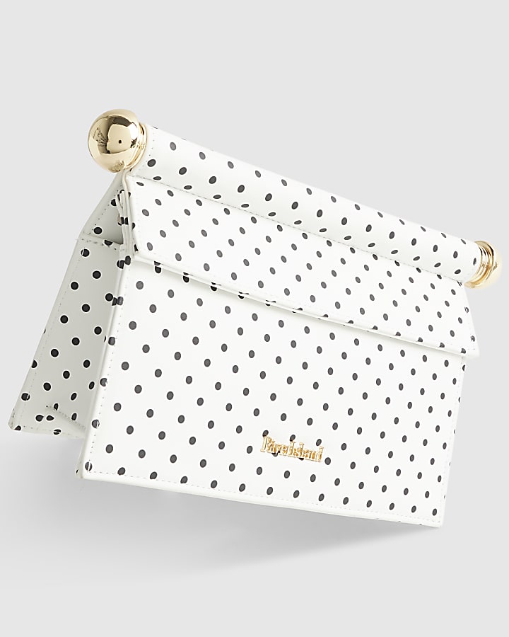 White Metal Handle Foldover Clutch Bag