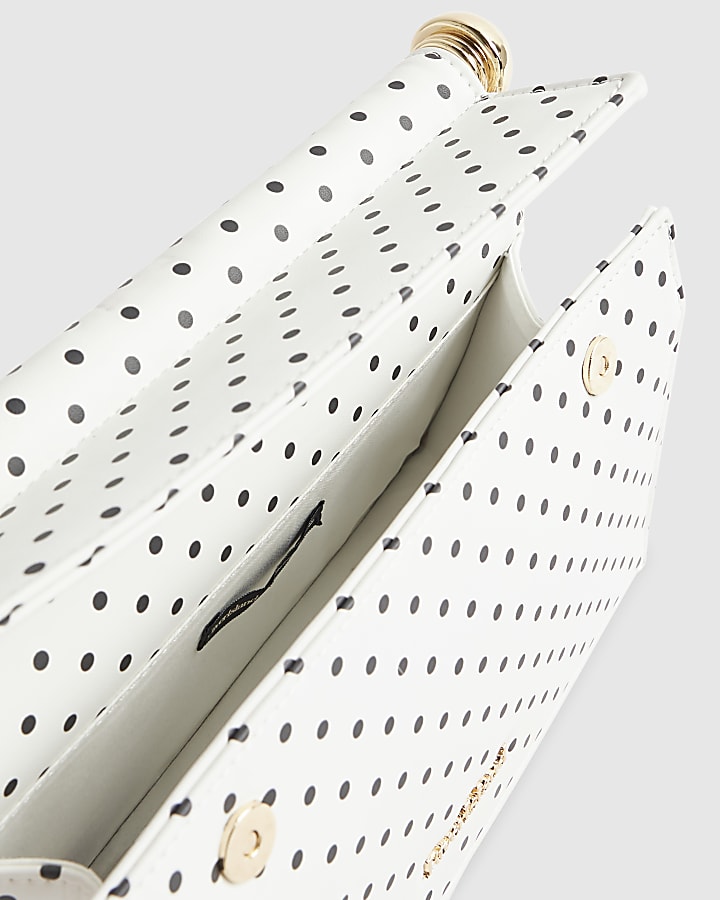 White Metal Handle Foldover Clutch Bag