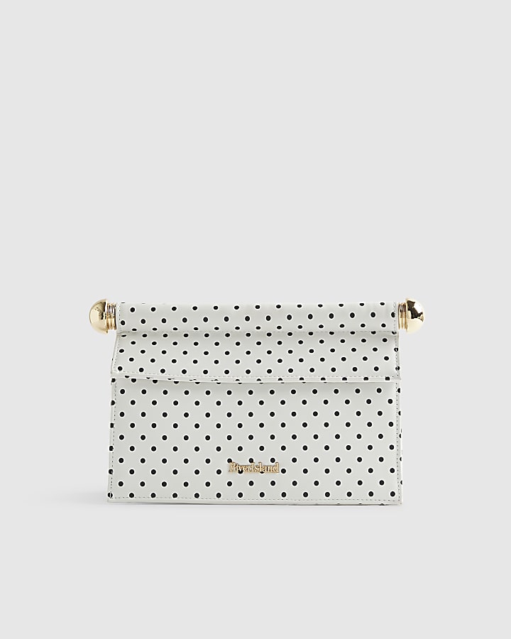 White Metal Handle Foldover Clutch Bag