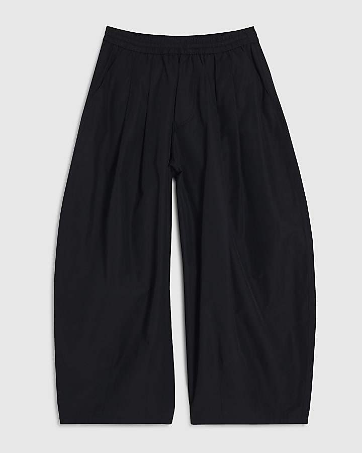 Petite Black Poplin Barrel Leg Trousers