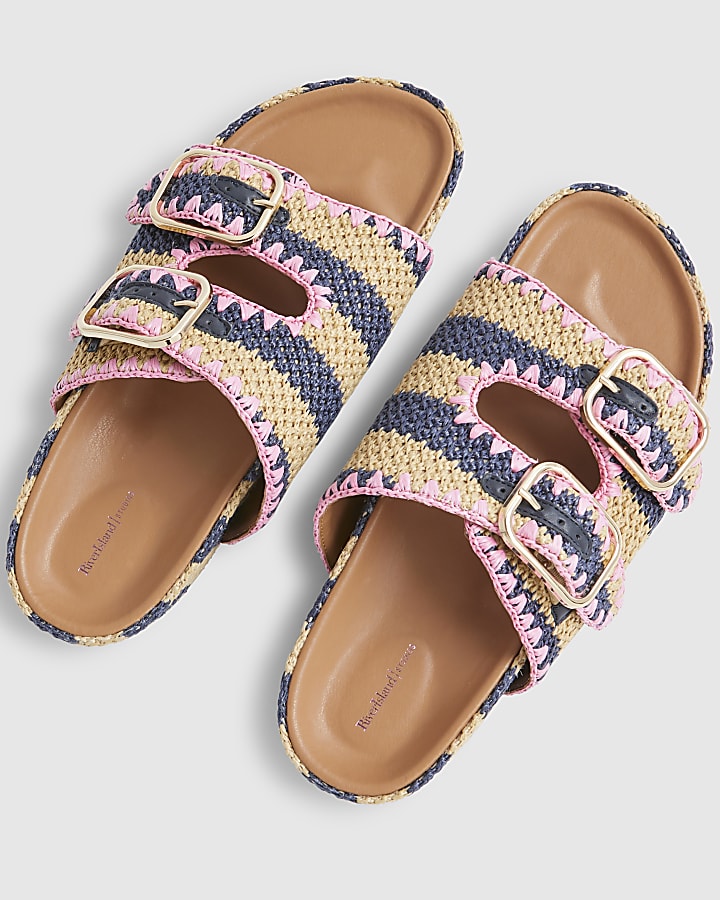 Navy Stripe Raffia Footbed Sandals