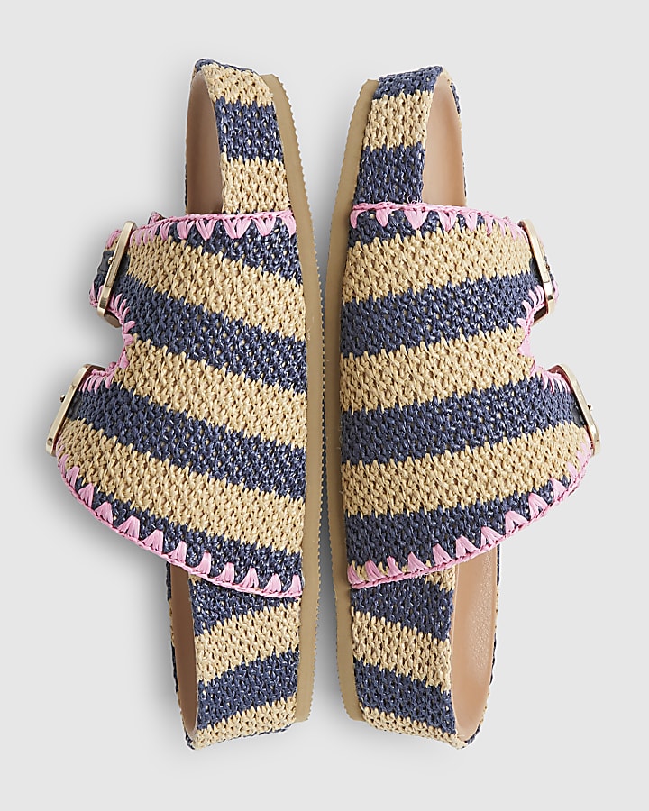 Navy Stripe Raffia Footbed Sandals