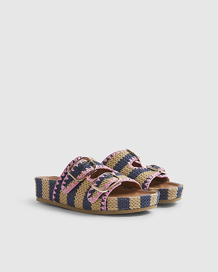 Navy Stripe Raffia Footbed Sandals