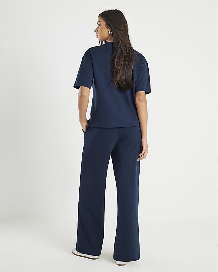 Navy Premium Wide Leg Joggers