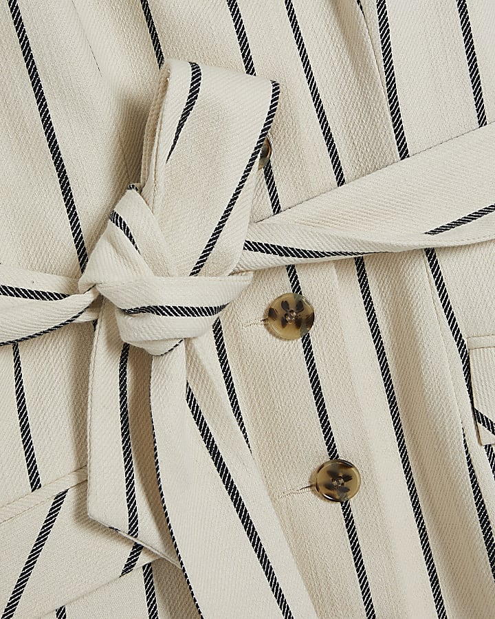 Cream Cotton Striped Tie Waist Mini Dress