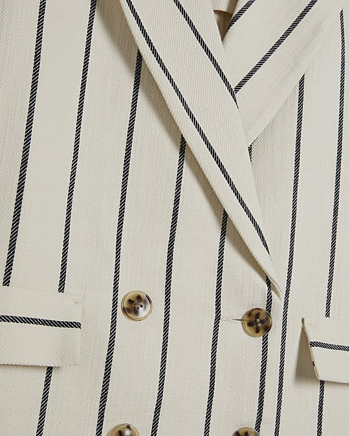 Cream Cotton Long Sleeve Striped Blazer