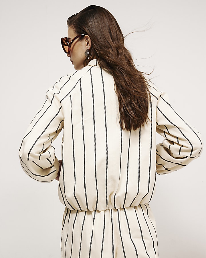 Cream Stripe Bomber Jacket