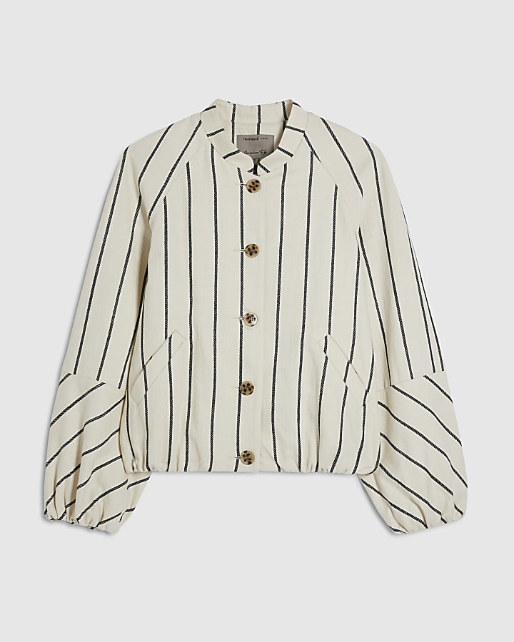 Cream Stripe Bomber Jacket
