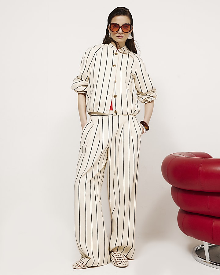 Cream Stripe Bomber Jacket