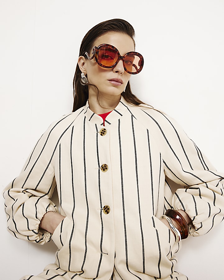 Cream Stripe Bomber Jacket