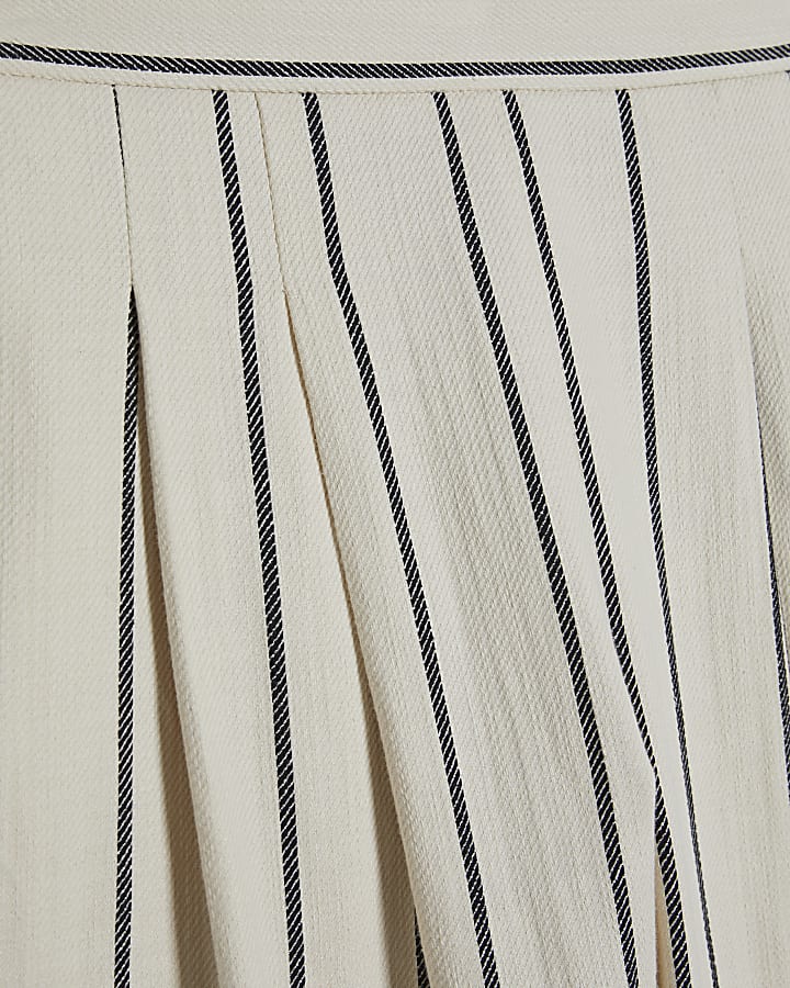 Cream Cotton Striped Wide Leg Trousers