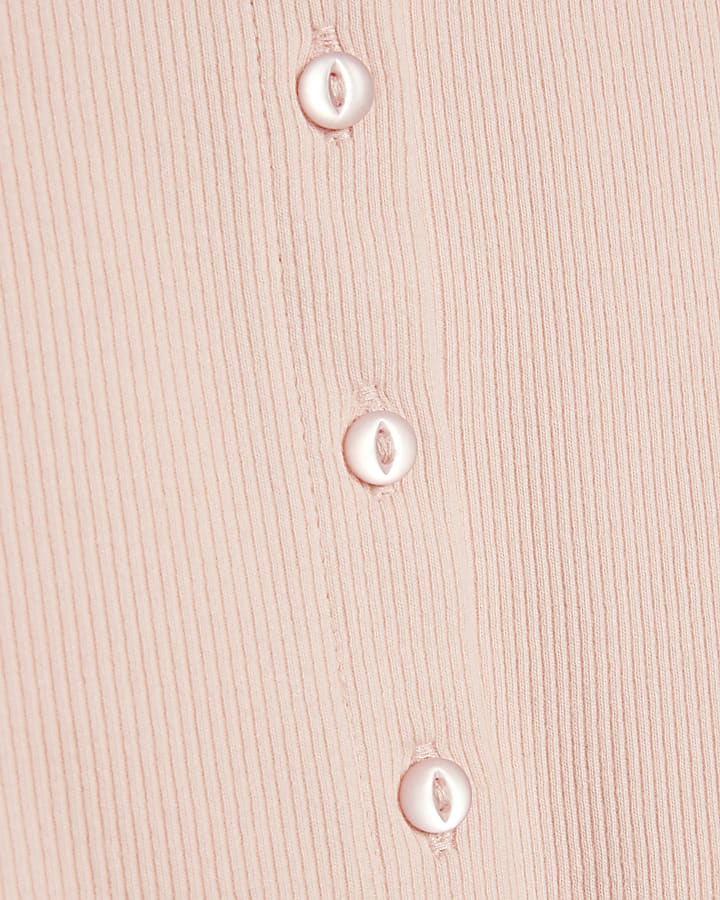 Pink Long Sleeve Ribbed Button Up Top