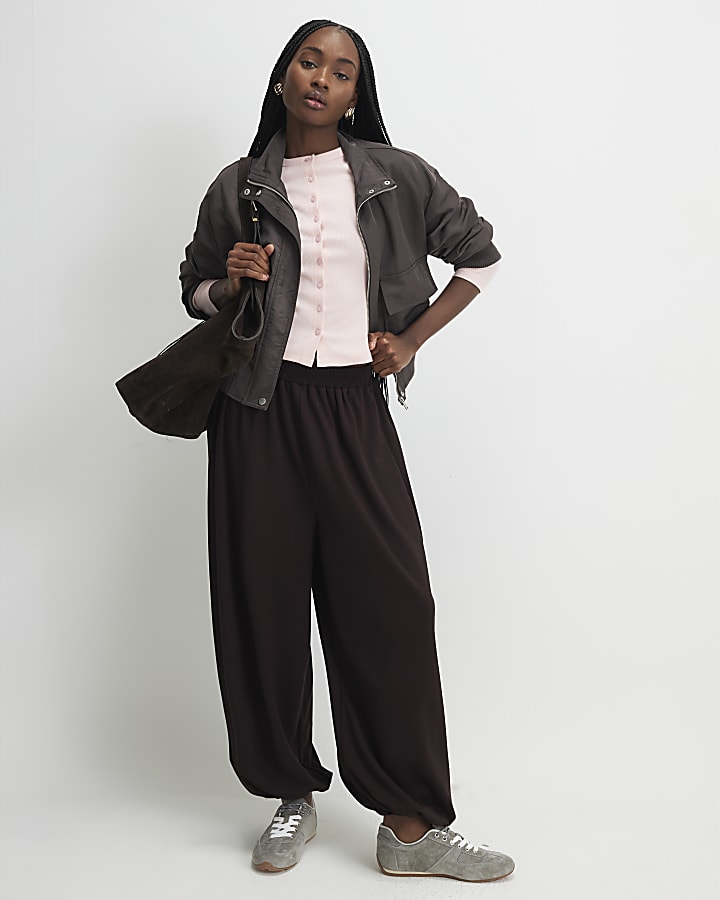 Pink Long Sleeve Rib Cardigan