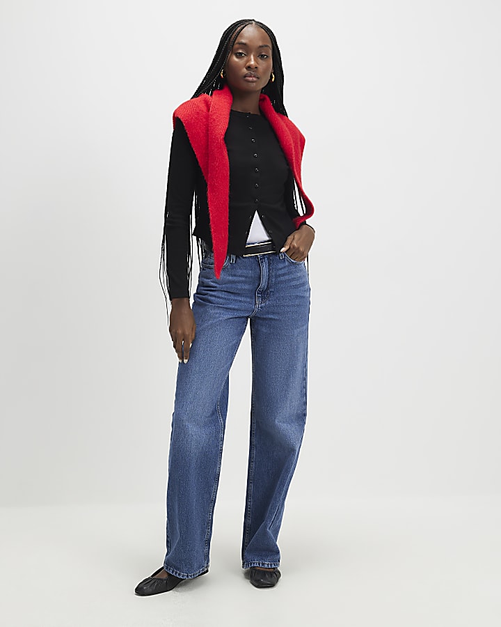 Black Long Sleeve Ribbed Button Up Top