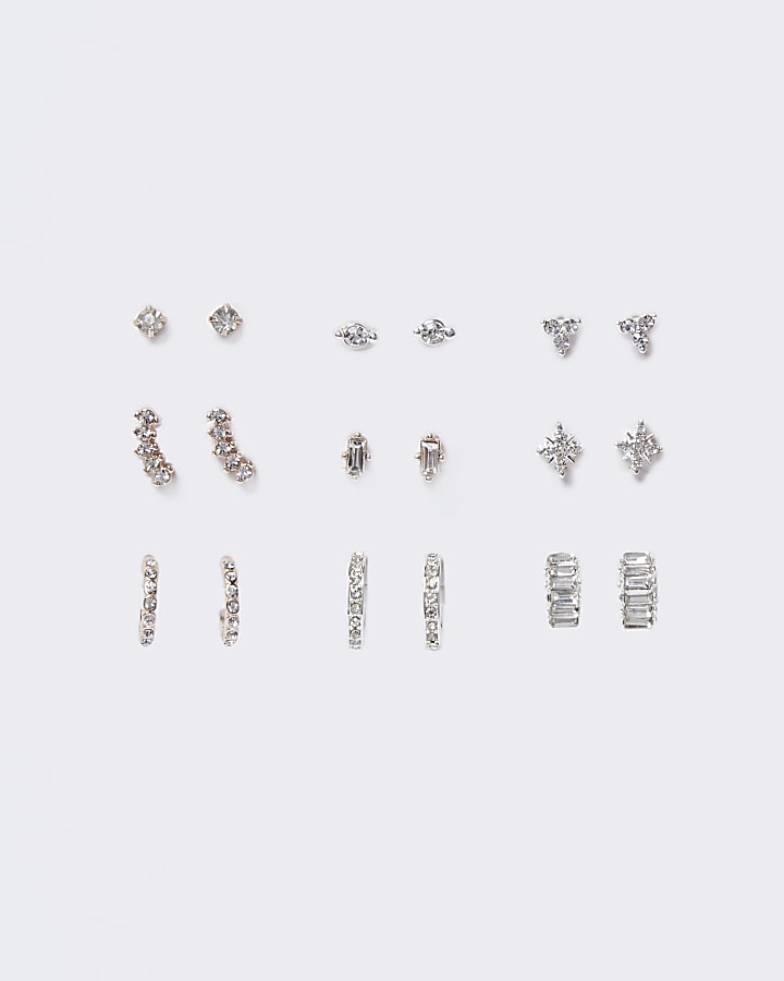 Mixed Metal Multipack Diamante Earrings