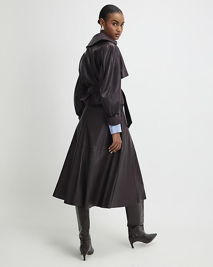 Red Faux Leather Full Circle Midi Skirt