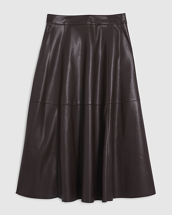 Red Faux Leather Full Circle Midi Skirt