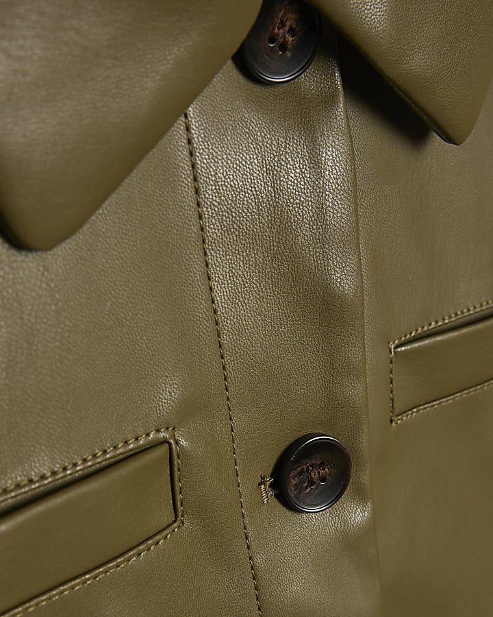 Khaki Faux Leather Shirt