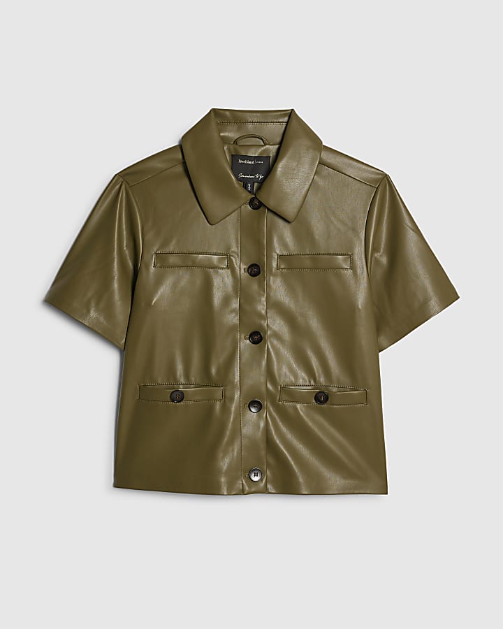 Khaki Faux Leather Shirt