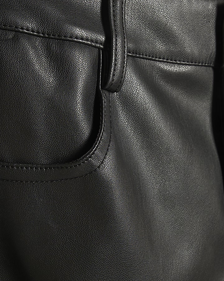 Black Faux Leather Barrel Leg Trousers