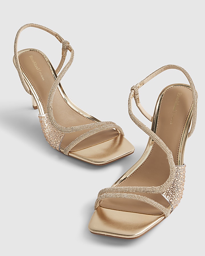 Gold Perspex Diamante Heeled Sandals