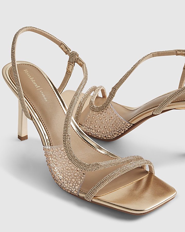 Gold Perspex Diamante Heeled Sandals