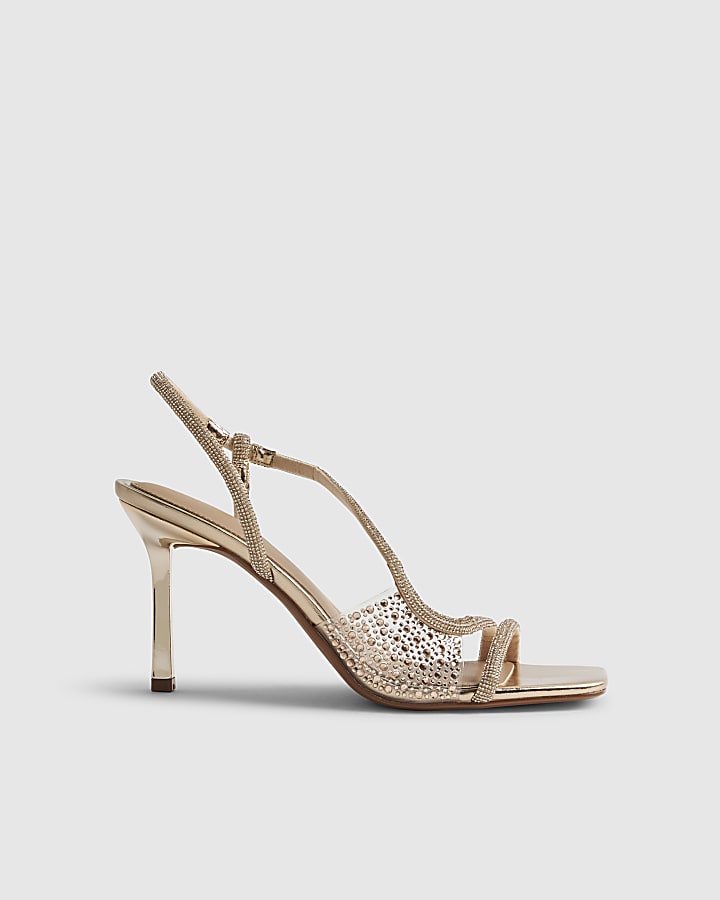 Gold Perspex Diamante Heeled Sandals