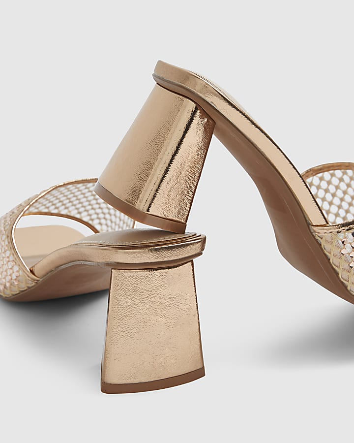 Gold Embellished Mesh Mule Heels