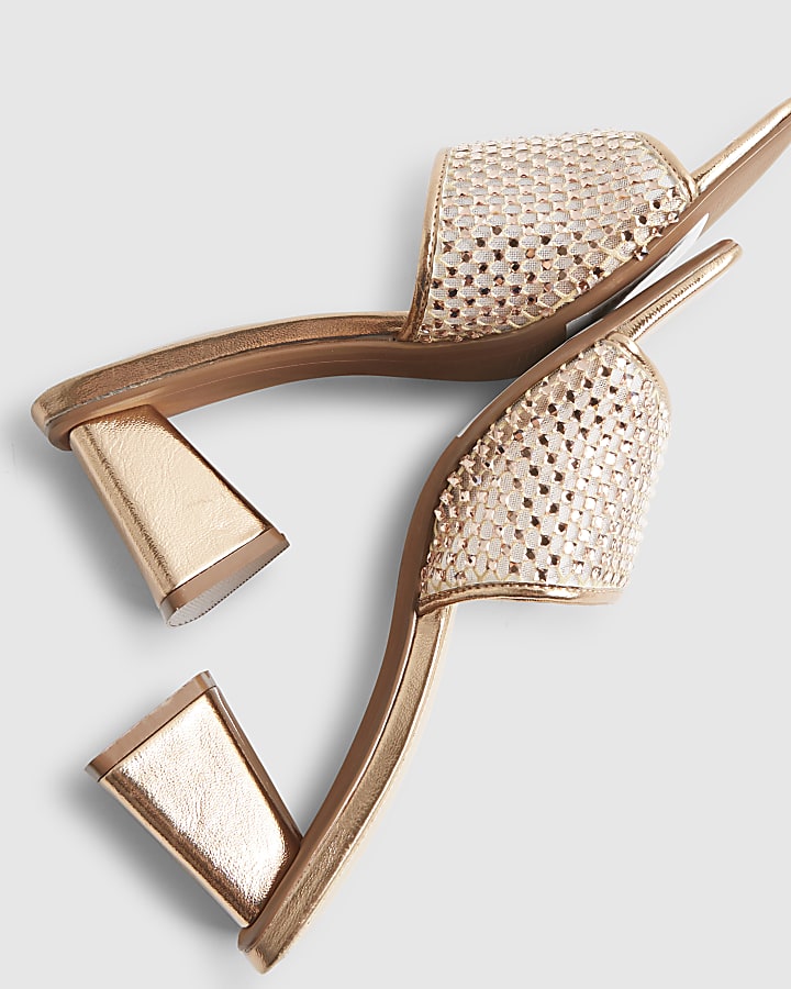 Gold Embellished Mesh Mule Heels