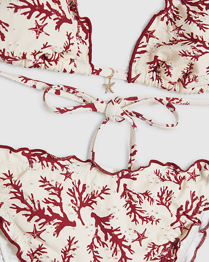 Cream Triangle Coral Broderie Bikini Top