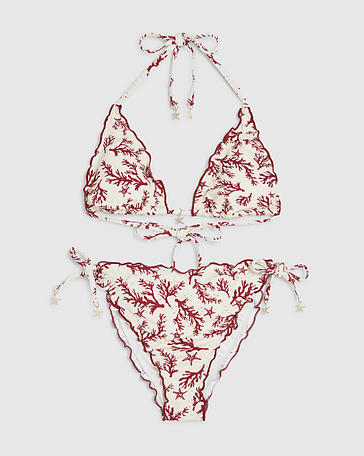 Cream Triangle Coral Broderie Bikini Top