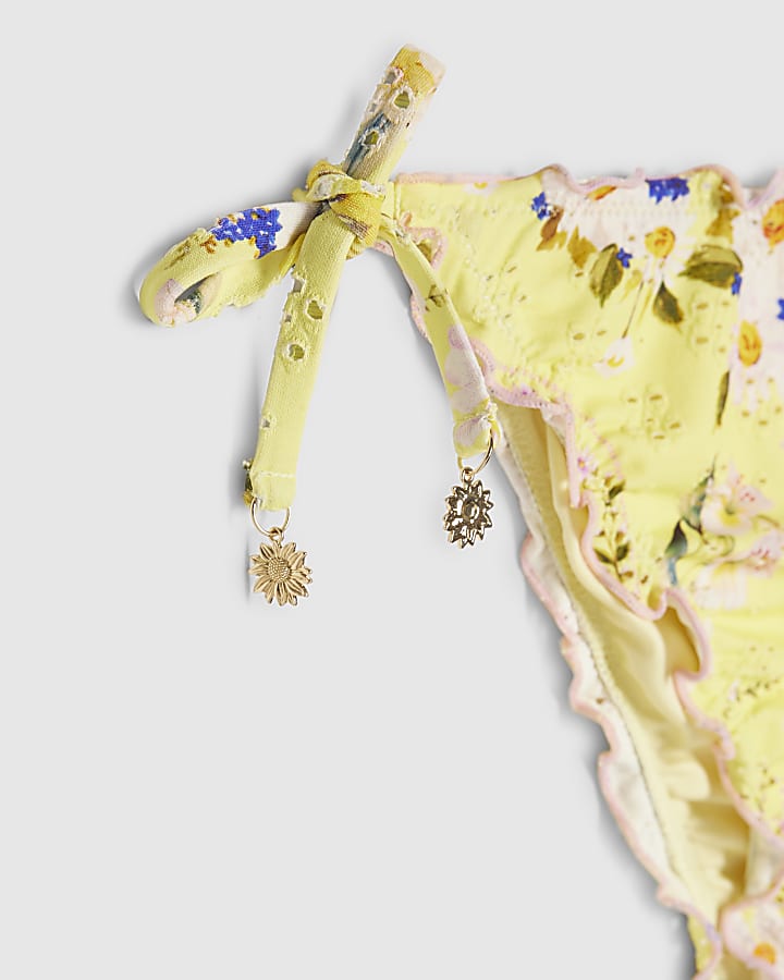 Yellow Daisy Print Broderie Bikini Bottom