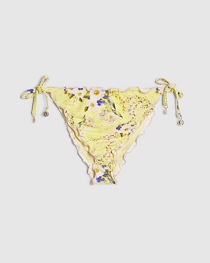 Yellow Daisy Print Broderie Bikini Bottom