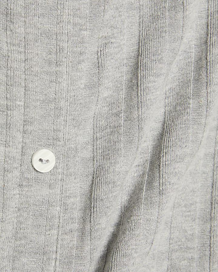 Grey Sleeveless Ribbed Button Midi Dress