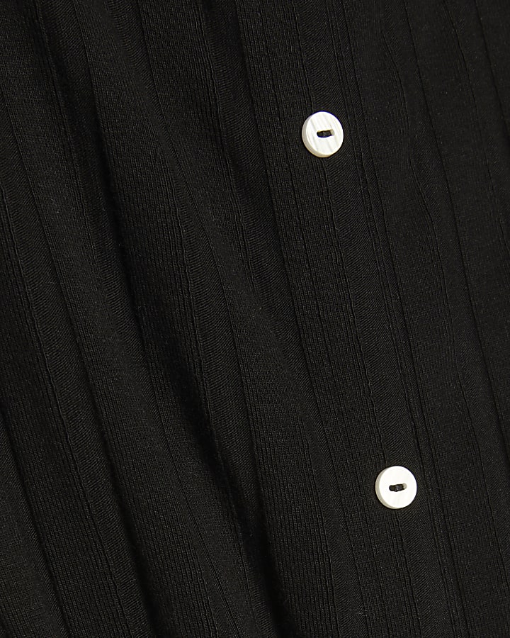 Black Sleeveless Ribbed Button Midi Dress