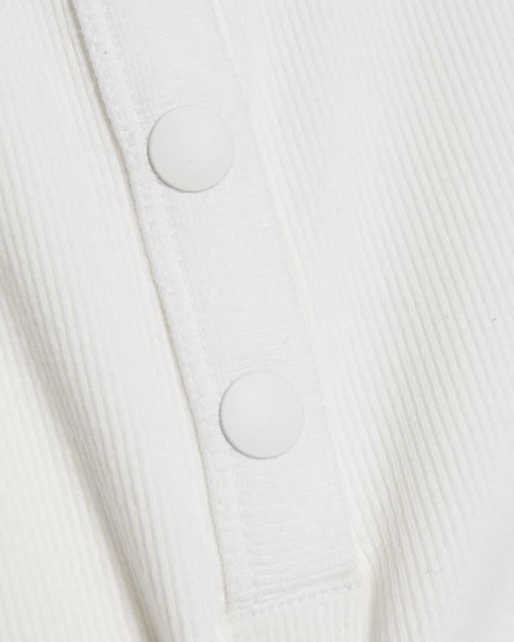 White Sleeveless Ribbed Popper Top