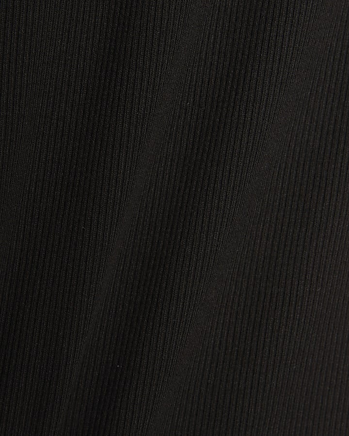 Black Cap Sleeve Ribbed Midi Dress