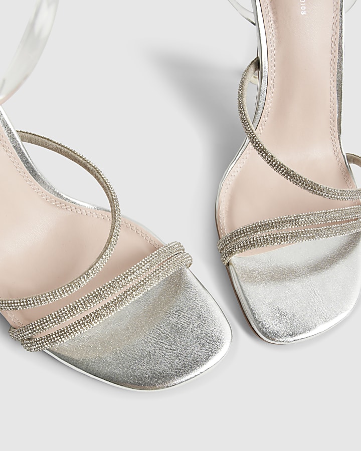 Silver Diamante Strappy Heeled Sandals