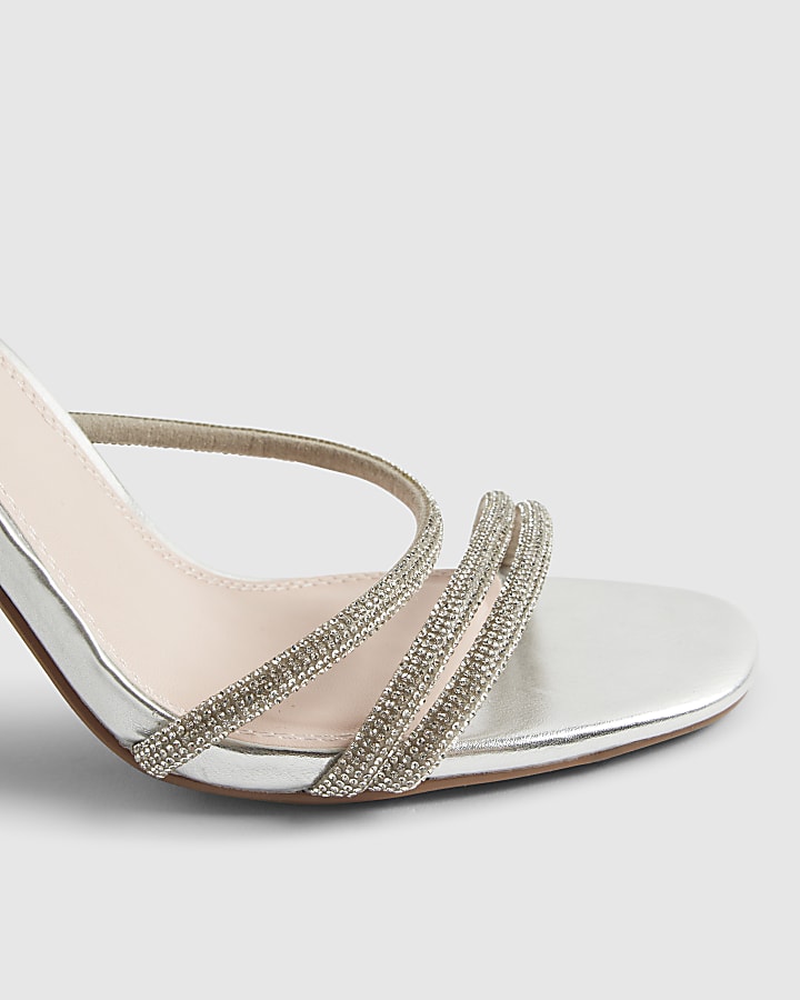 Silver Diamante Strappy Heeled Sandals