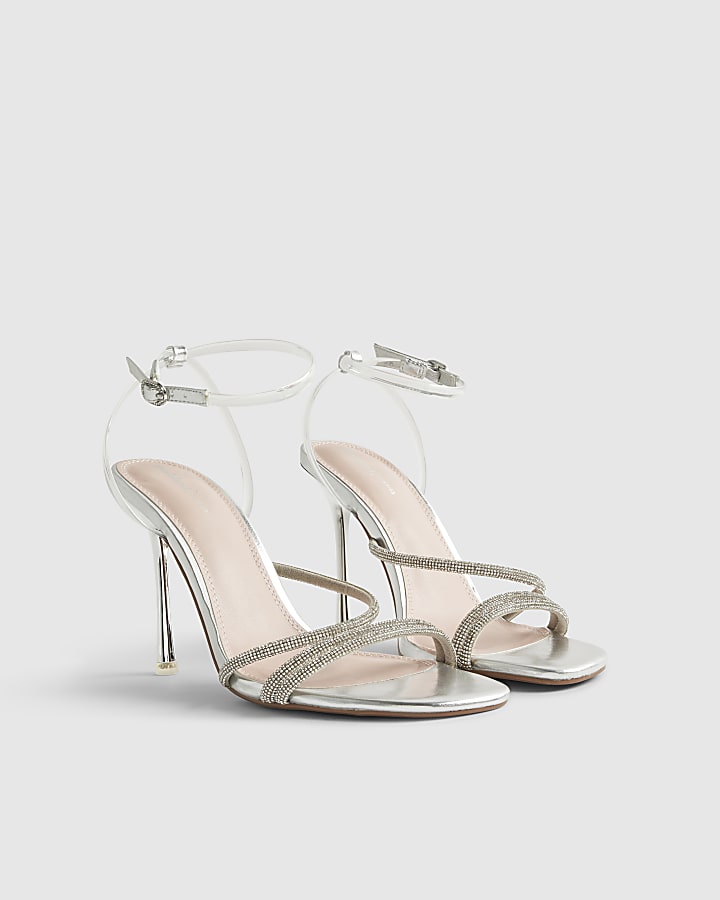 Silver Diamante Strappy Heeled Sandals