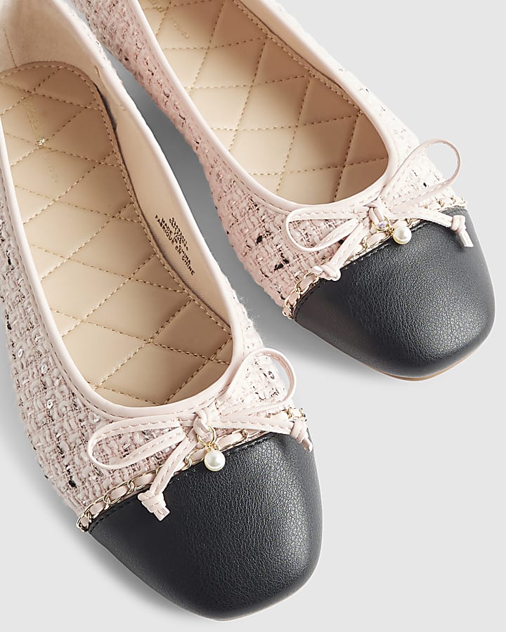 Pink Boucle Bow Ballet Pumps