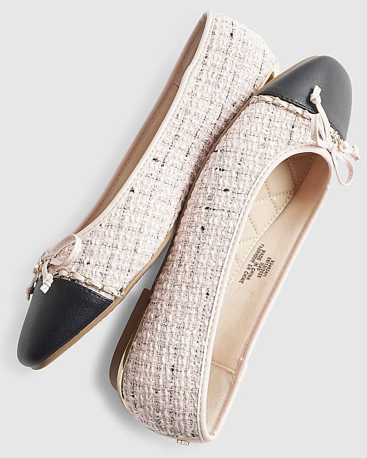 Pink Boucle Bow Ballet Pumps