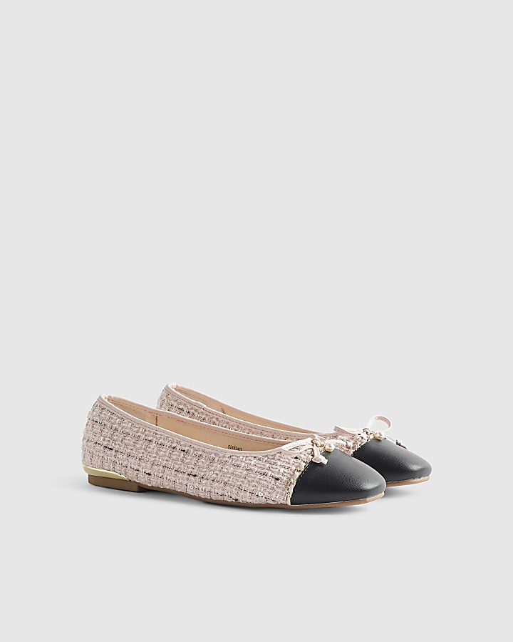 Pink Boucle Bow Ballet Pumps