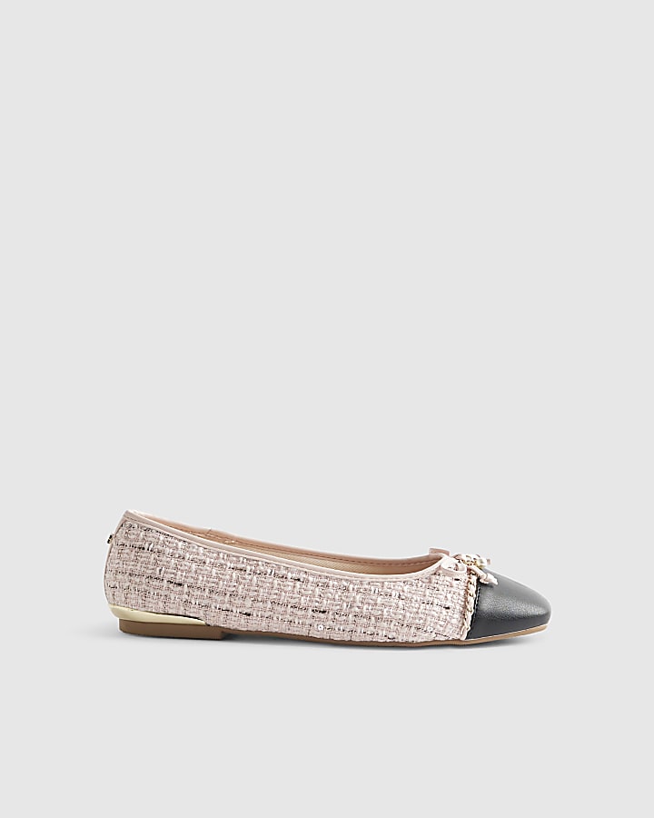 Pink Boucle Bow Ballet Pumps