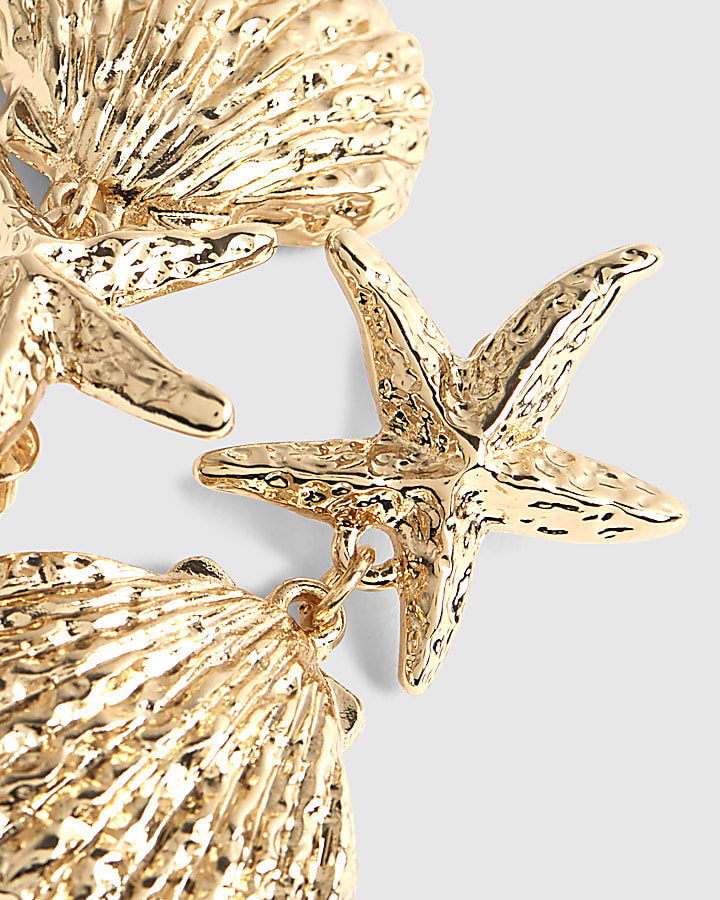 Gold Starfish Shell Drop Earrings